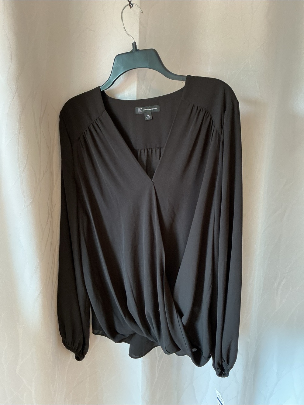 INC International Concepts Black V-Neck Blouse
